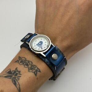 Vintage 2000s Japanese Foot Print Chunky Wrap Cuff Wrist Watch Bracelet